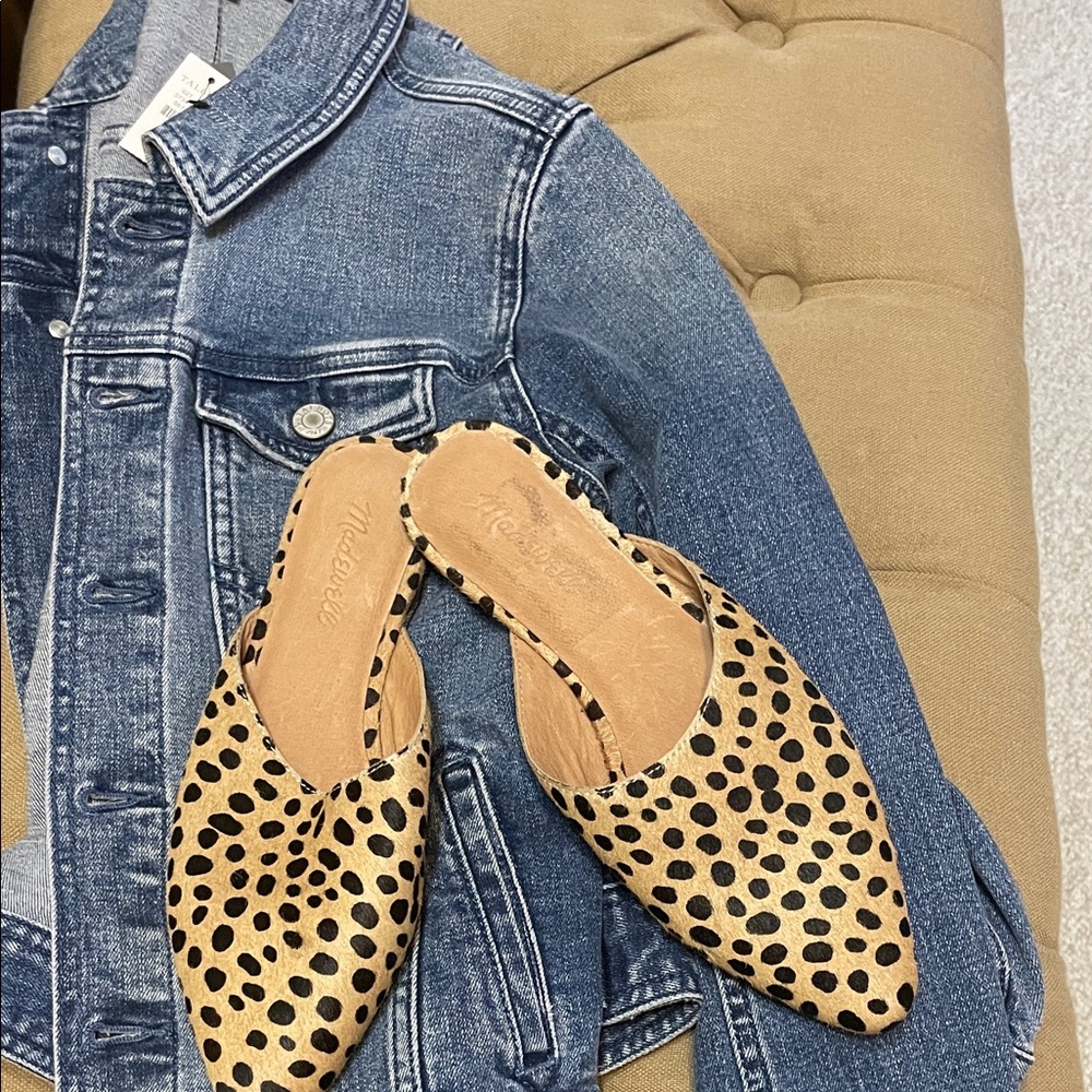 Madewell Leopard Print Pointed Mules in Tan and Black